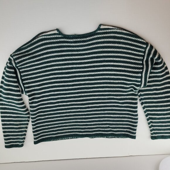 VTG Paris Sport Club Cardigan Sweater Women's S Green Stripe Ramie Cotton EUC - Picture 9 of 16